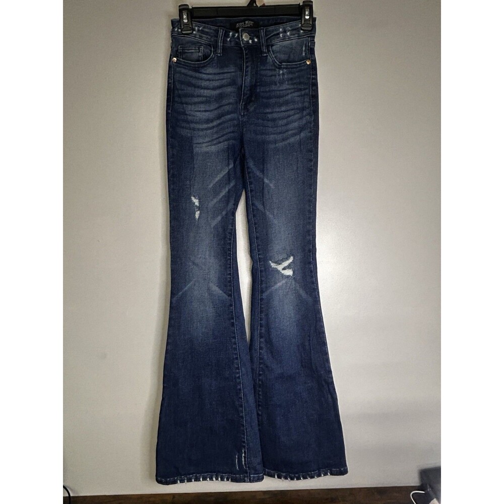 Judy Blue Los Angeles Blue Denim Flare-fit Jeans Size 0/24 Raw Hem Distressed